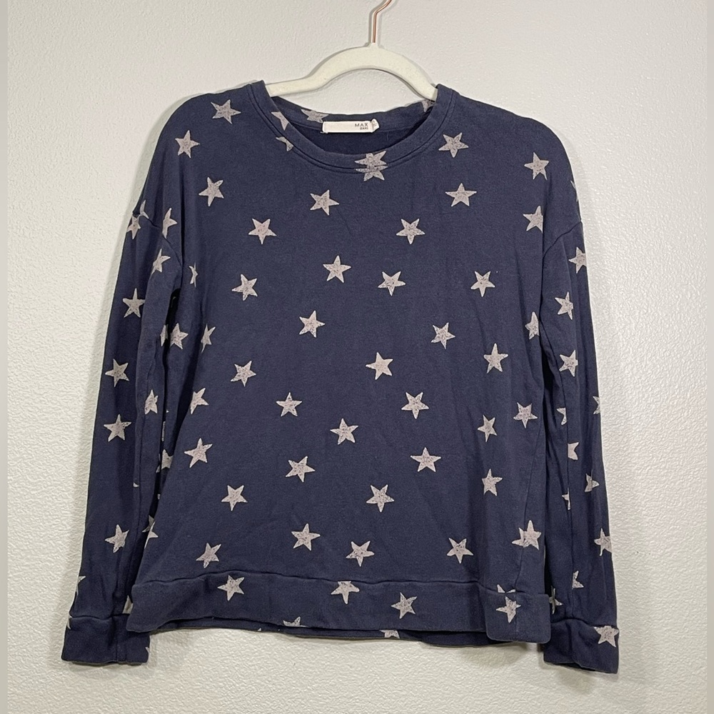 Max Jeans Shirt Long Sleeve Top Starry Blue Patriotic SOFT Star America Women S